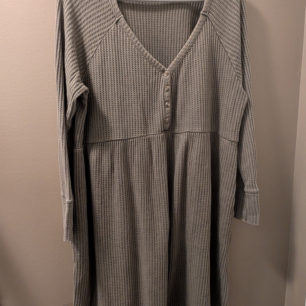*Set Of 3* 🖤💙💚 Terra & Sky Waffle-Knit V-Neck Long Sleeve Dress
